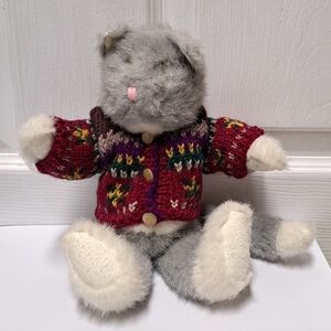 Boyds Bears Gray Plush Cat with Red Sweater